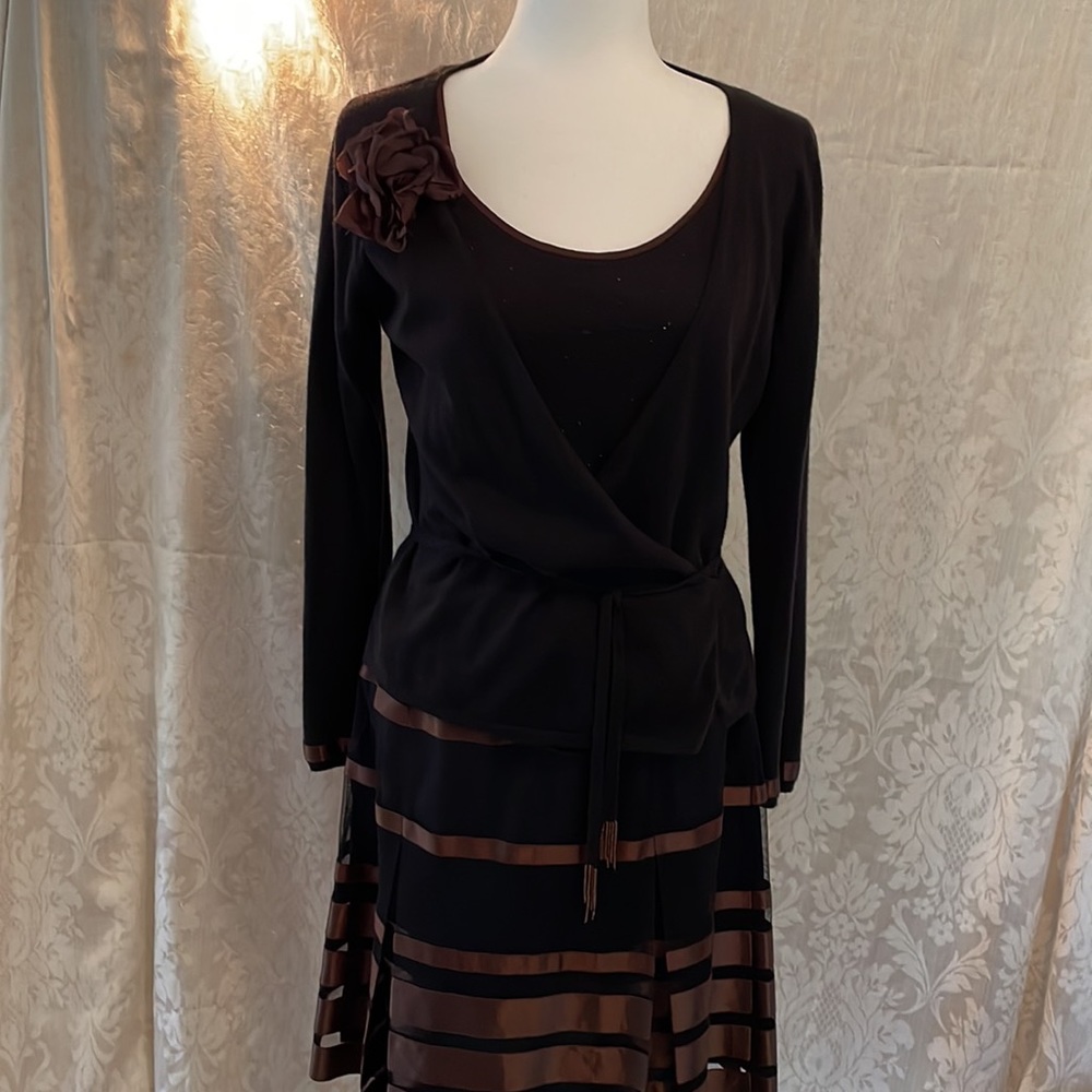 Black cashmere sweater set and skirt